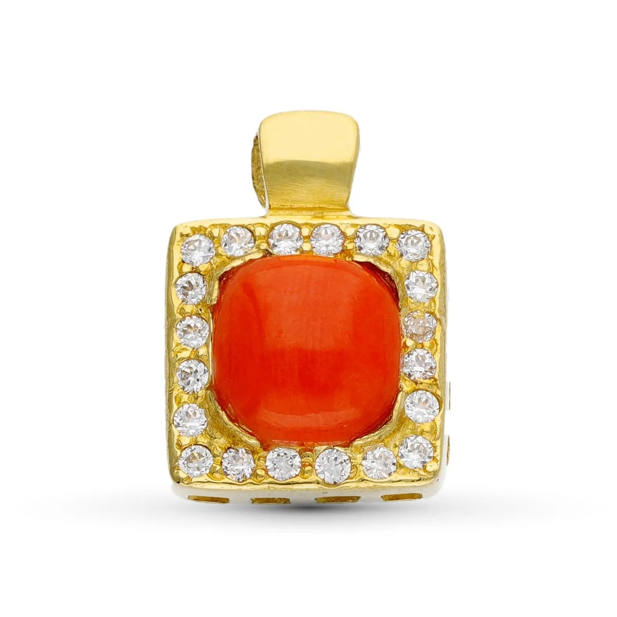 18K COLGANTE ORO AMARILLO CORAL CUADRADO CON CIRCONITAS