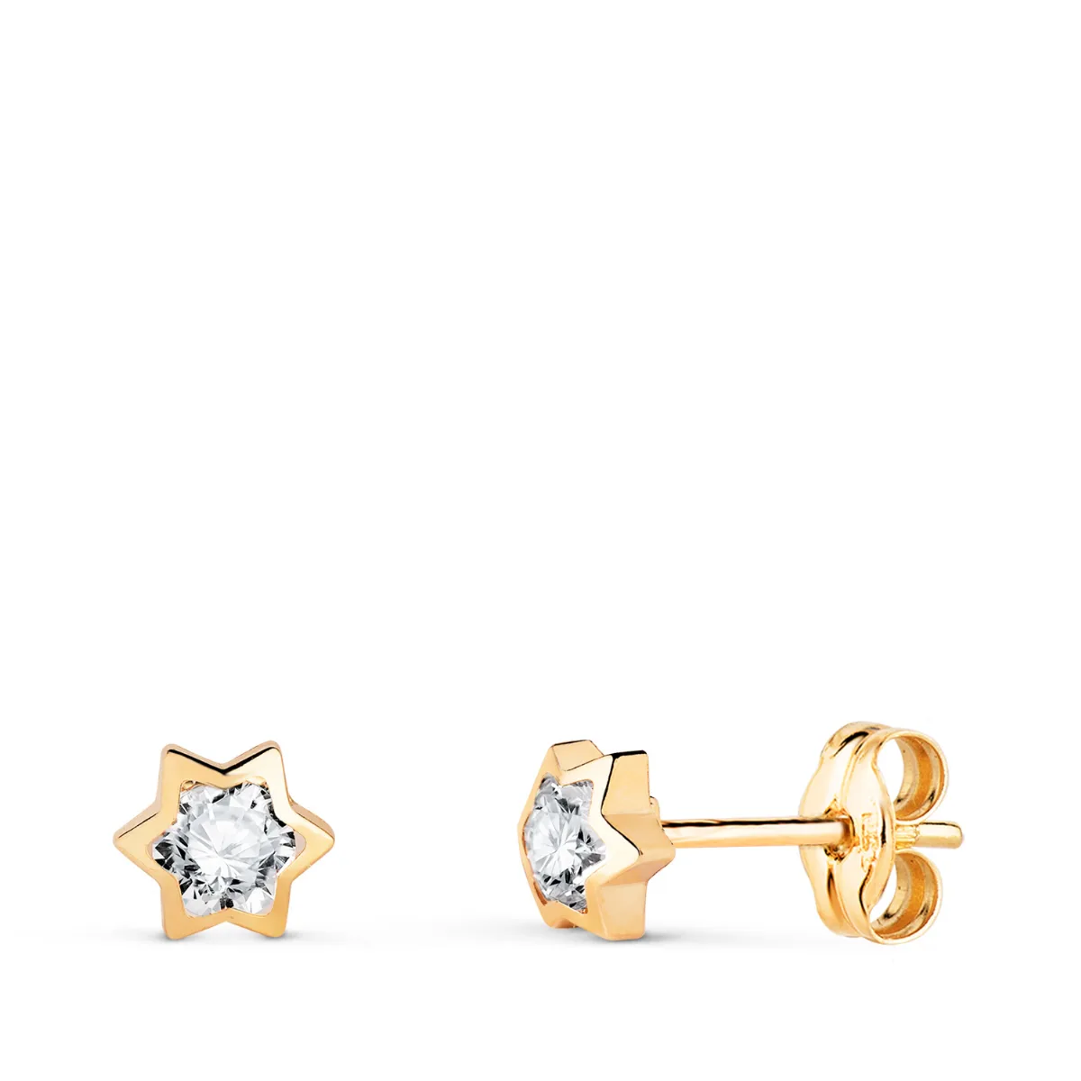 18K PENDIENTES ORO AMARILLO CHATON ESTRELLA CON CIRCONITA. MEDIDA: 4,5 X 4 MM. CIERRE PRESION