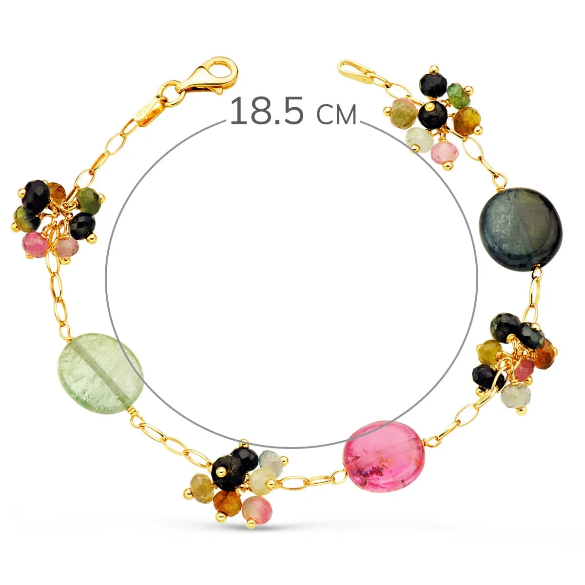 18K PULSERA ORO AMARILLO ESLABONES Y PIEDRAS DE COLORES. 18.5 CM — vista 2