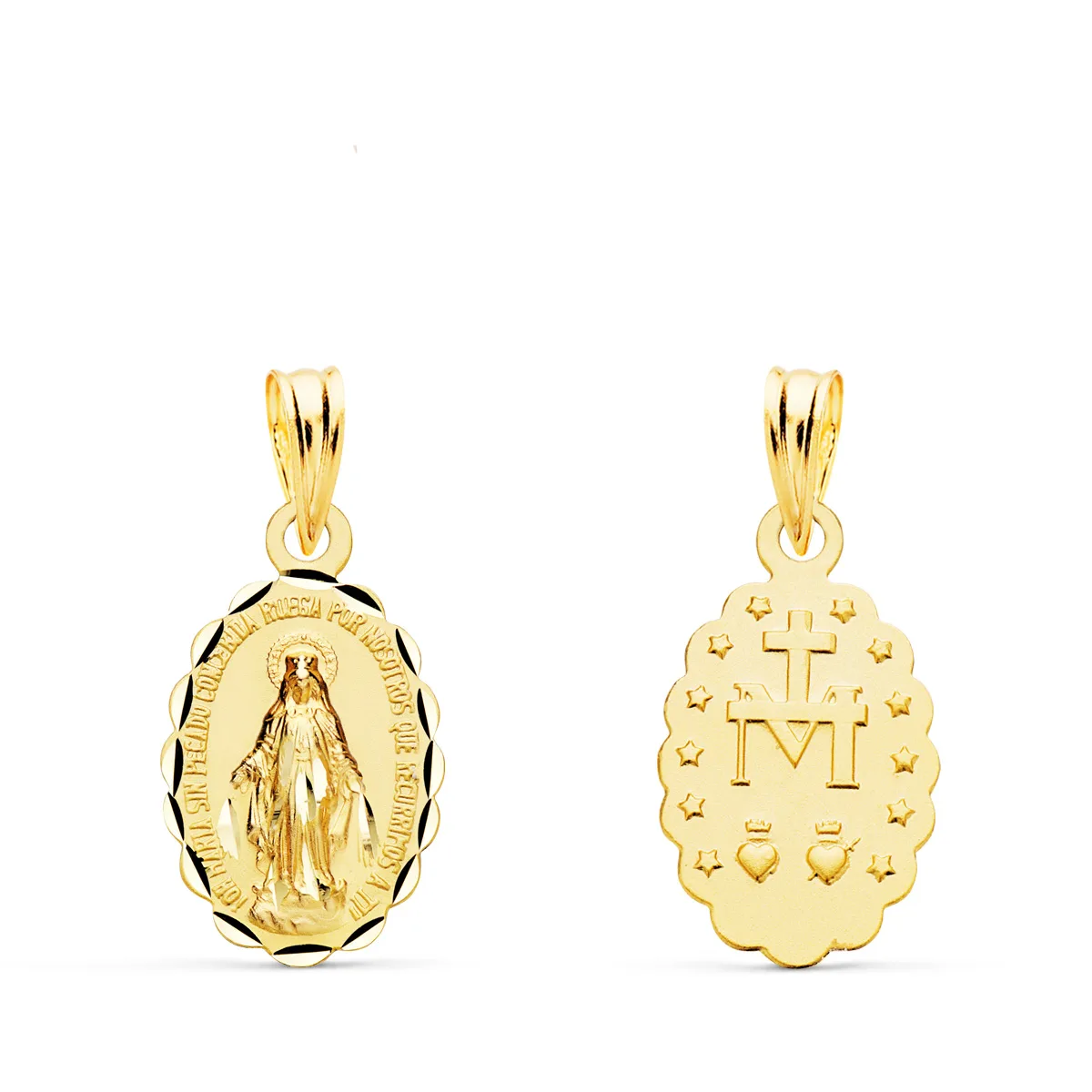 18K MEDALLA ORO AMARILLO VIRGEN DE LA MILAGROSA OVAL TALLADA 15X10 MM