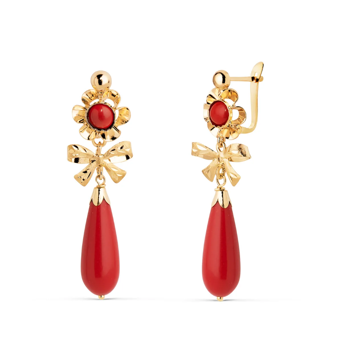 18K PENDIENTES CUBANAS ORO AMARILLO LAZO CORALINA. MEDIDA: 33X10 MM. CIERRE CATALAN