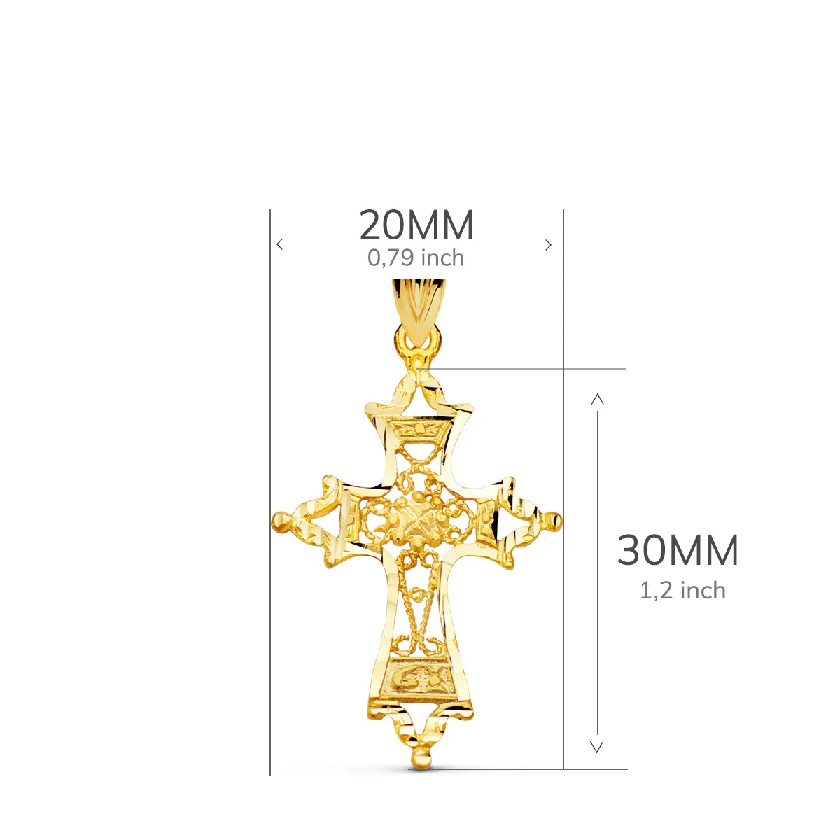 18K CRUZ ORO AMARILLO FILIGRANA BORDES TALLADOS. 30X20 MM — vista 2
