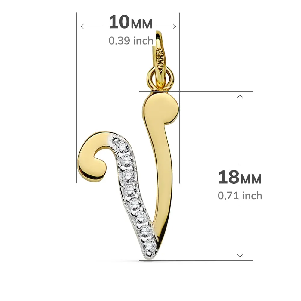 18K COLGANTE ORO BICOLOR LETRA V CIRCONITA 18X10 MM — vista 2