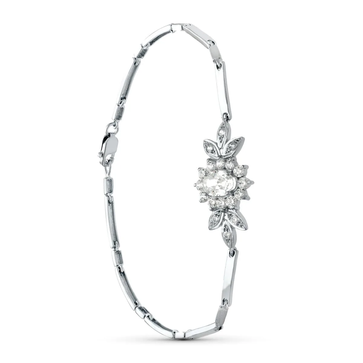 18K PULSERA ORO BLANCO JUEGO NOVIA CENTRO 8X6 MM CIRCONITA 19CM MOSQUETON