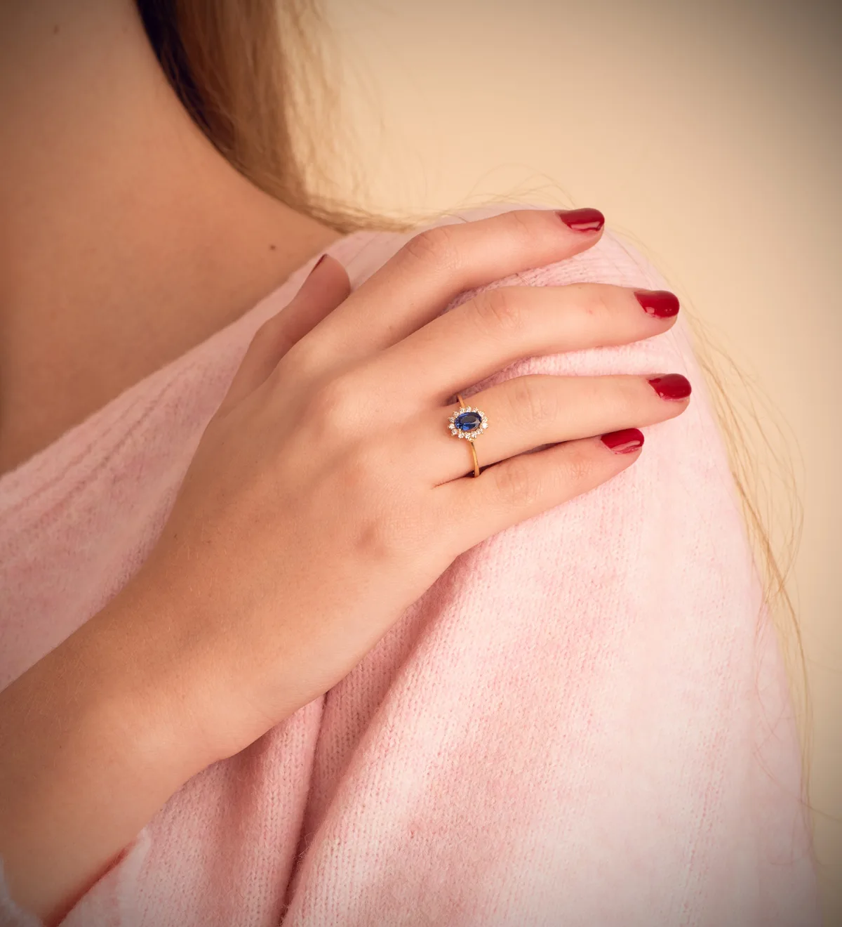 18K SORTIJA ORO AMARILLO DIAMANTES LABORATORIO 0,140 QTS. VS2-G 9 ZAFIRO DIFUSION 6x4 MM 0,62 QTS. 9,5 X 8 MM — vista 2
