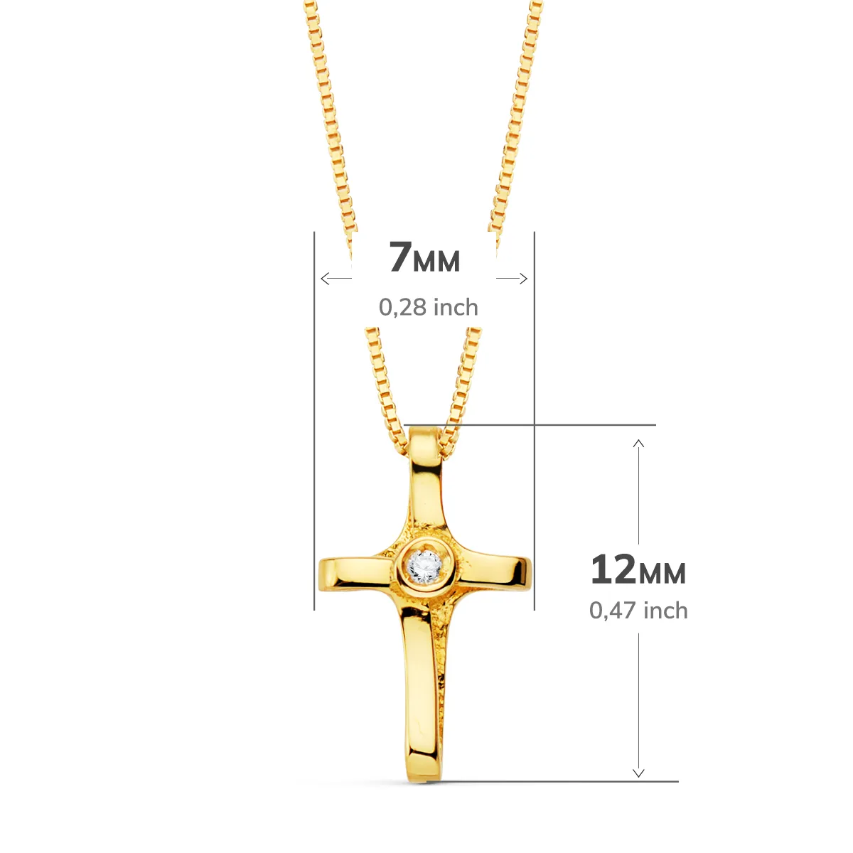 18K COLLAR ORO AMARILLO CRUZ 12X7 MM 1 DIAMANTE LABORATORIO 0,010 QT.CADENA VENECIANA 45CM G-VS2 — vista 2
