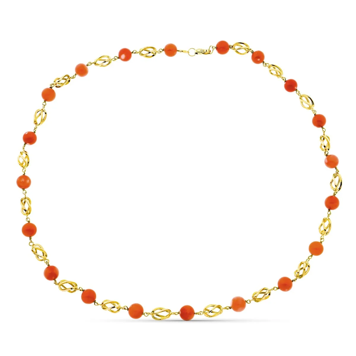 18K GARGANTILLA ORO AMARILLO JAULA CORAL FINO JAPONES 8 MM 50CM