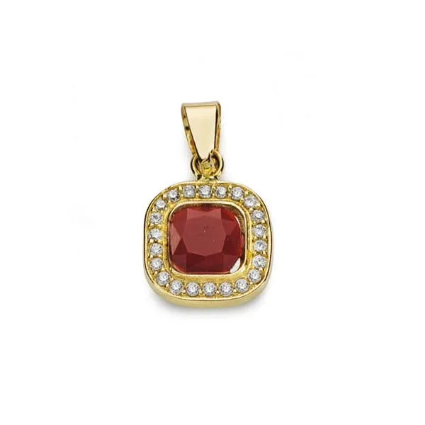 18K COLGANTE ORO AMARILLO PIEDRA ROJA Y CIRCONITA 9X9 MM