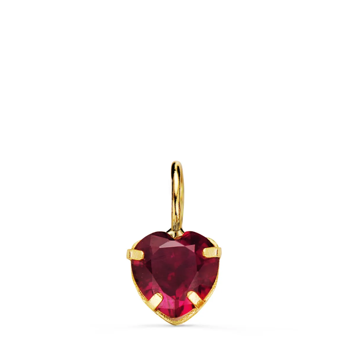 18K COLGANTE ORO AMARILLO CORAZON PIEDRA COLOR ROJO 6 X 6 MM.