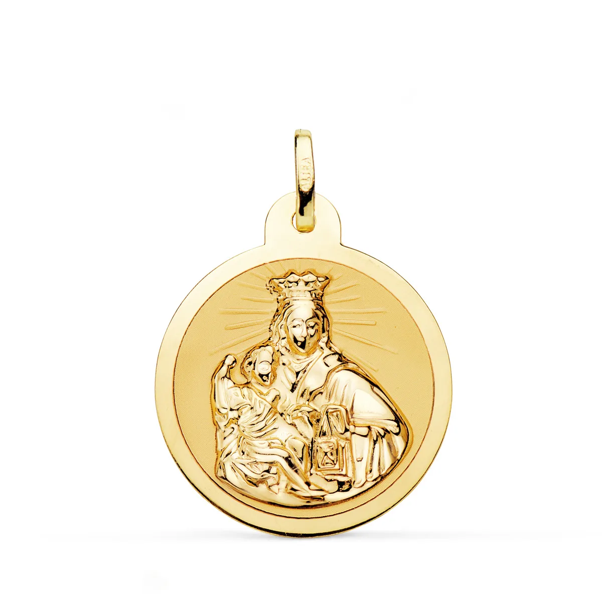 18K ESCAPULARIO ORO AMARILLO VIRGEN DEL CARMEN Y CORAZON DE JESUS EN BRILLO 24 MM — vista 2