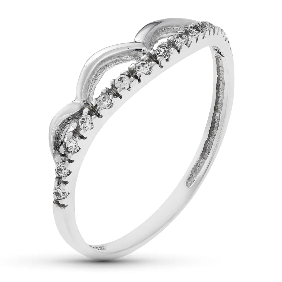 18K SORTIJA ORO BLANCO ONDAS LISAS Y CIRCONITAS. ANCHO: 4,5 MM