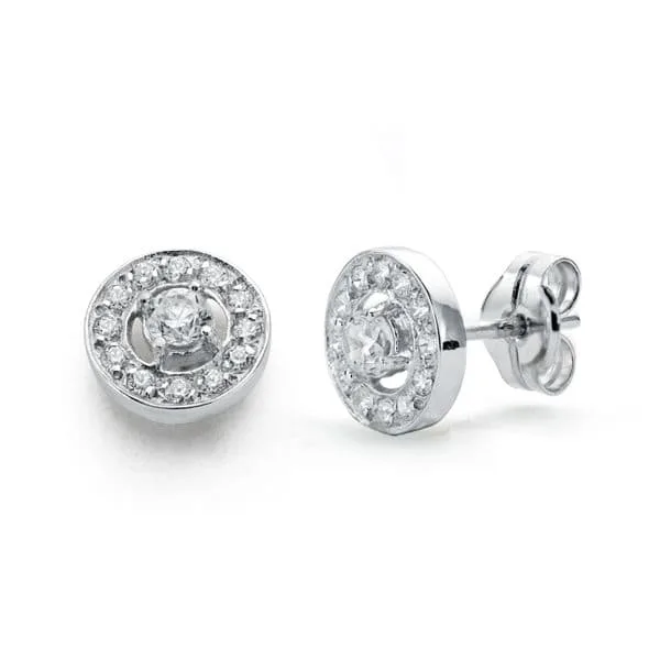 18K PENDIENTES ORO BLANCO CIRCONITA 8 MM CIERRE PRESION