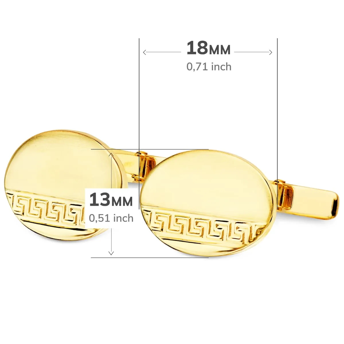 18K GEMELOS ORO AMARILLO OVAL GRECA MATE Y BRILLO 18X13 MM CIERRE RIGIDO OSCILANTE — vista 3