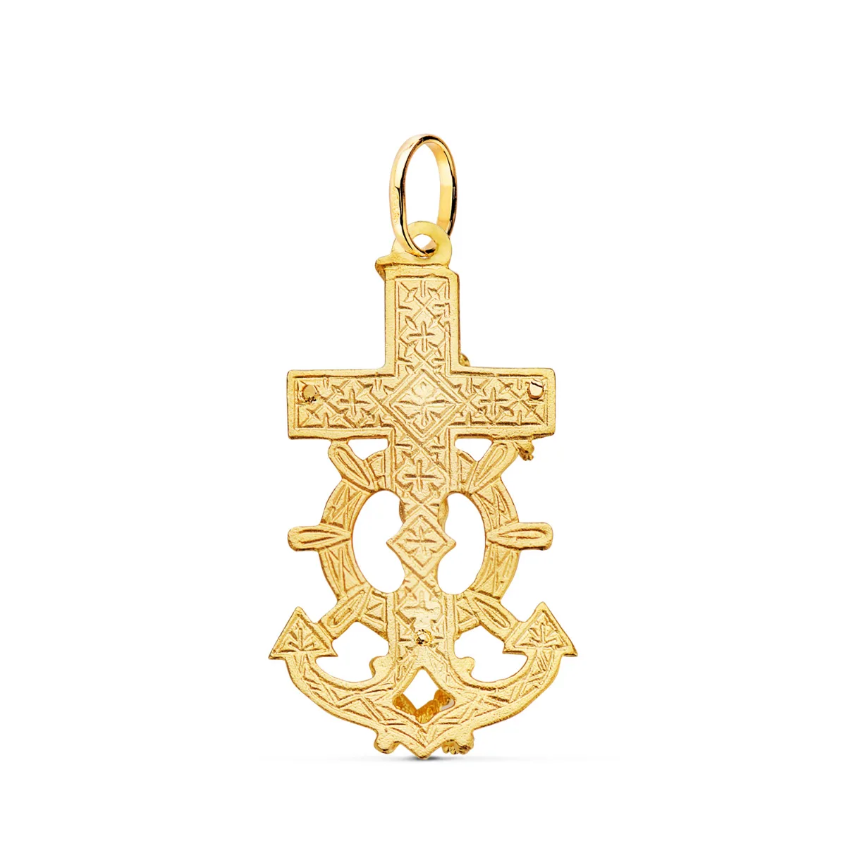 18K CRUZ MARINERA ORO AMARILLO CON CRISTO TALLADA 35X20 MM — vista 2
