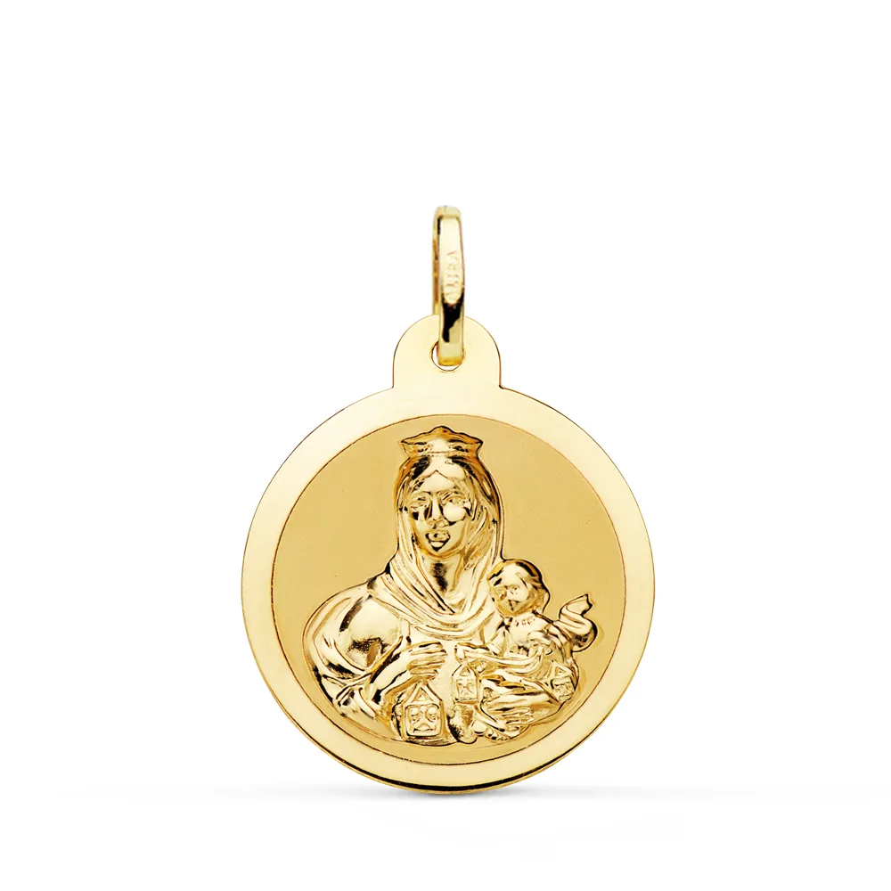 9K ESCAPULARIO ORO AMARILLO BRILLO VIRGEN DEL CARMEN Y CORAZON DE JESUS 22 MM — vista 3