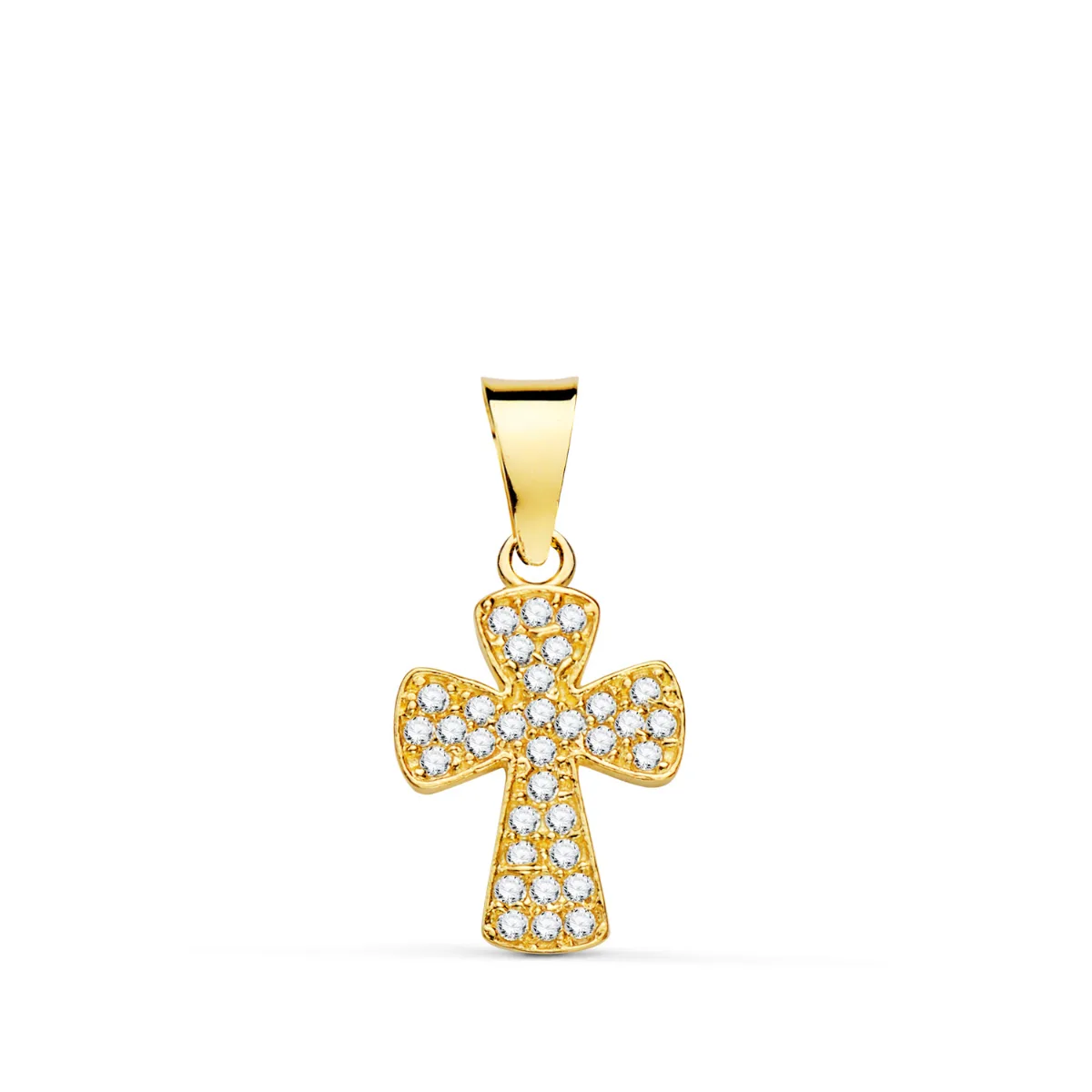 18K CRUZ ORO AMARILLO CON CIRCONITA BLANCAS. 14 X 9 MM