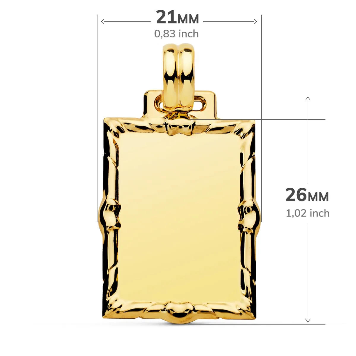18K PLACA CHAPA ORO AMARILLO RECTANGULAR EN BRILLO 26X21 MM — vista 2