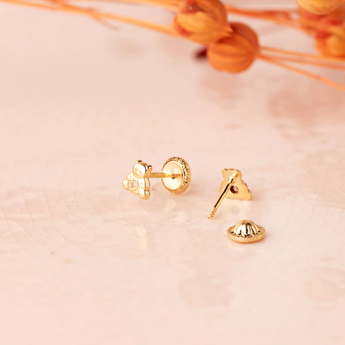 18K PENDIENTES ORO AMARILLO OSO CON CIRCONITA 4,5 X 4,5 MM. CIERRE TUERCA — vista 2