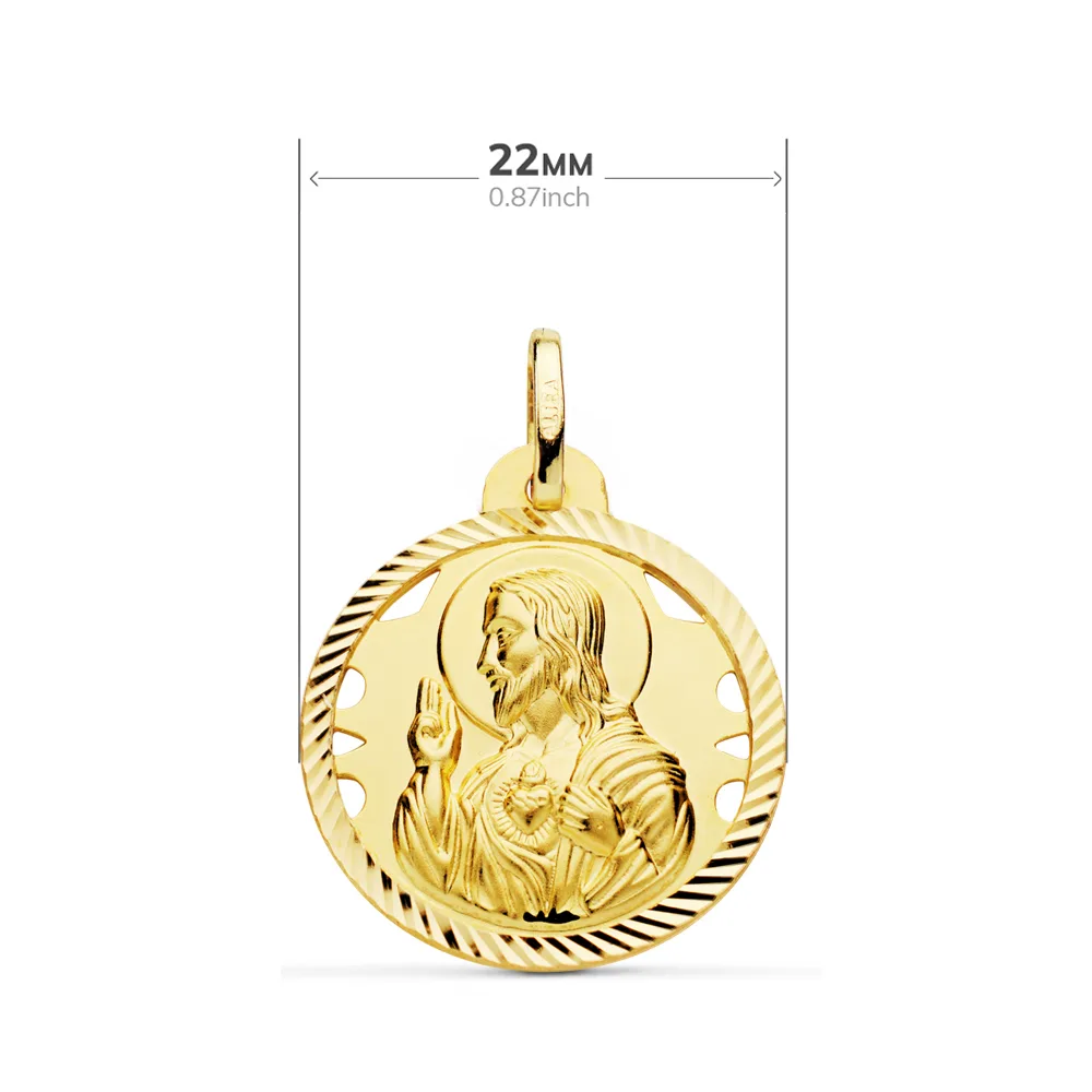 18K ESCAPULARIO ORO AMARILLO HELICE CALADO VIRGEN CARMEN Y CORAZON DE JESUS 22 MM — vista 2