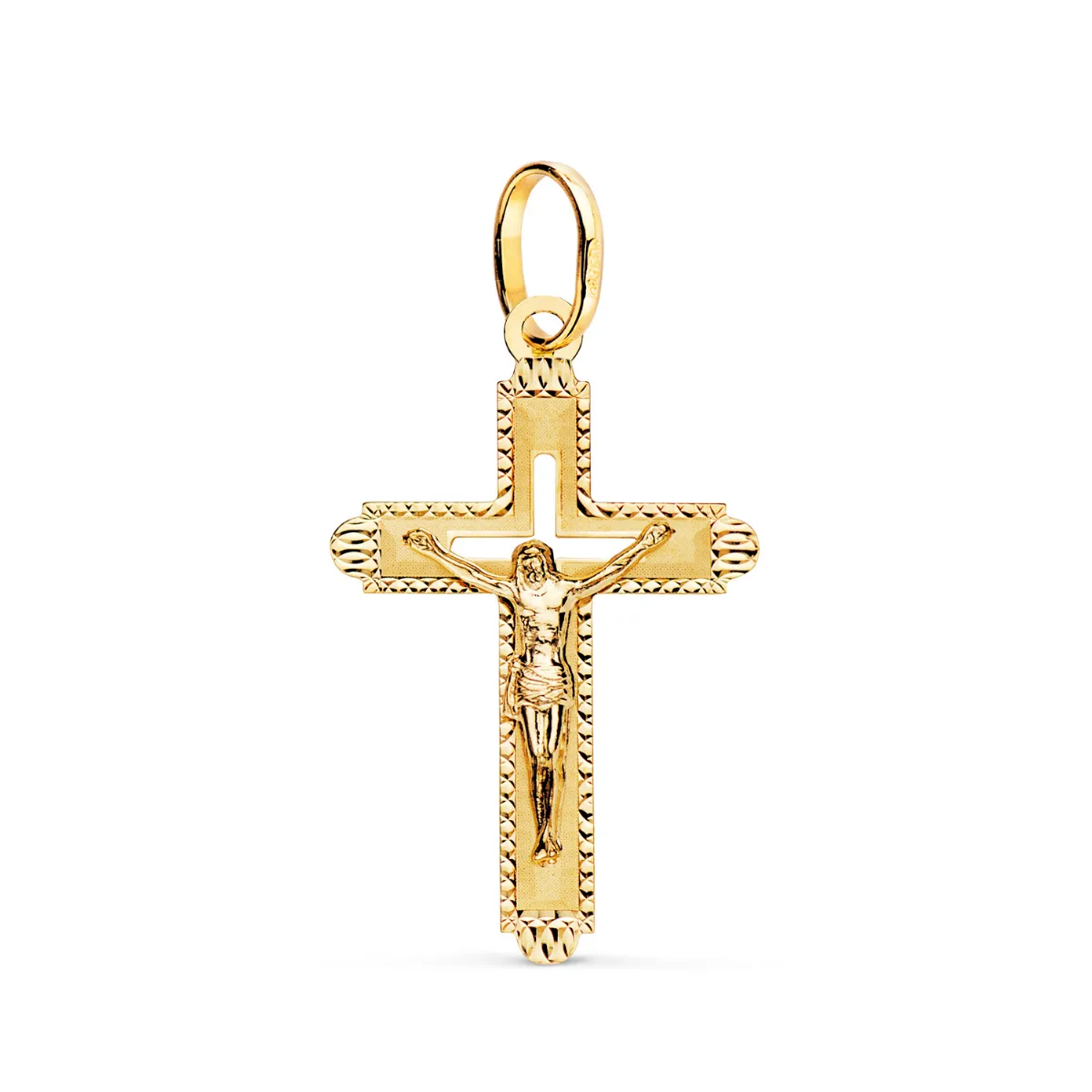 18K CRUZ ORO AMARILLO CON CRISTO TALLADA 27 X 17 MM