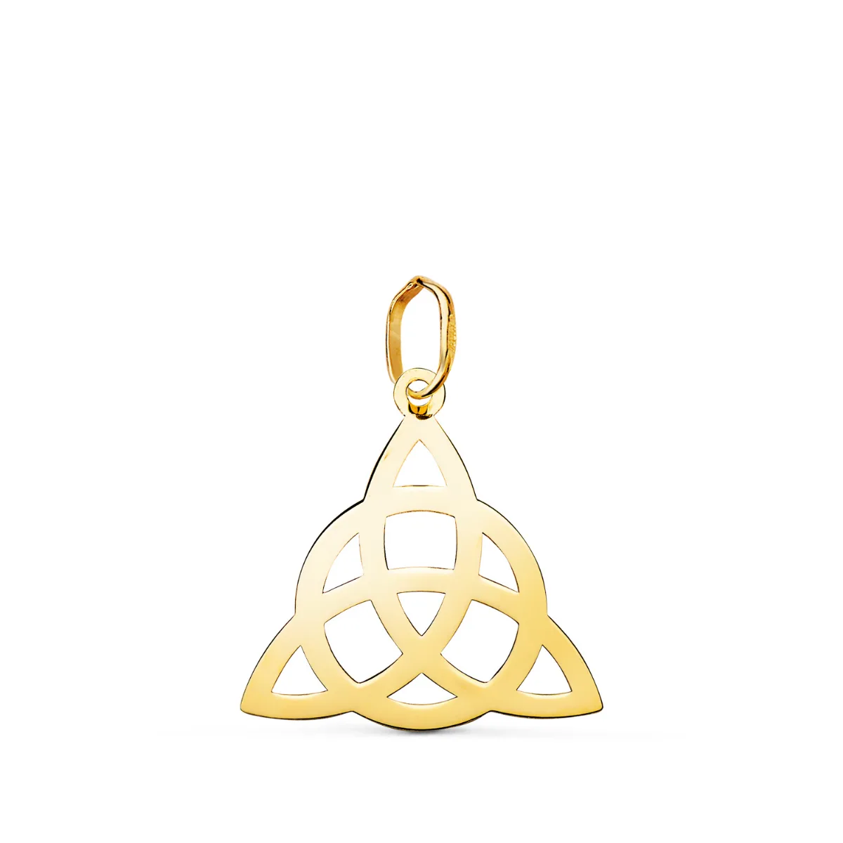 18K COLGANTE ORO AMARILLO SIMBOLO DE LA TRINIDAD EN BRILLO. MEDIDA: 18 X 17 MM