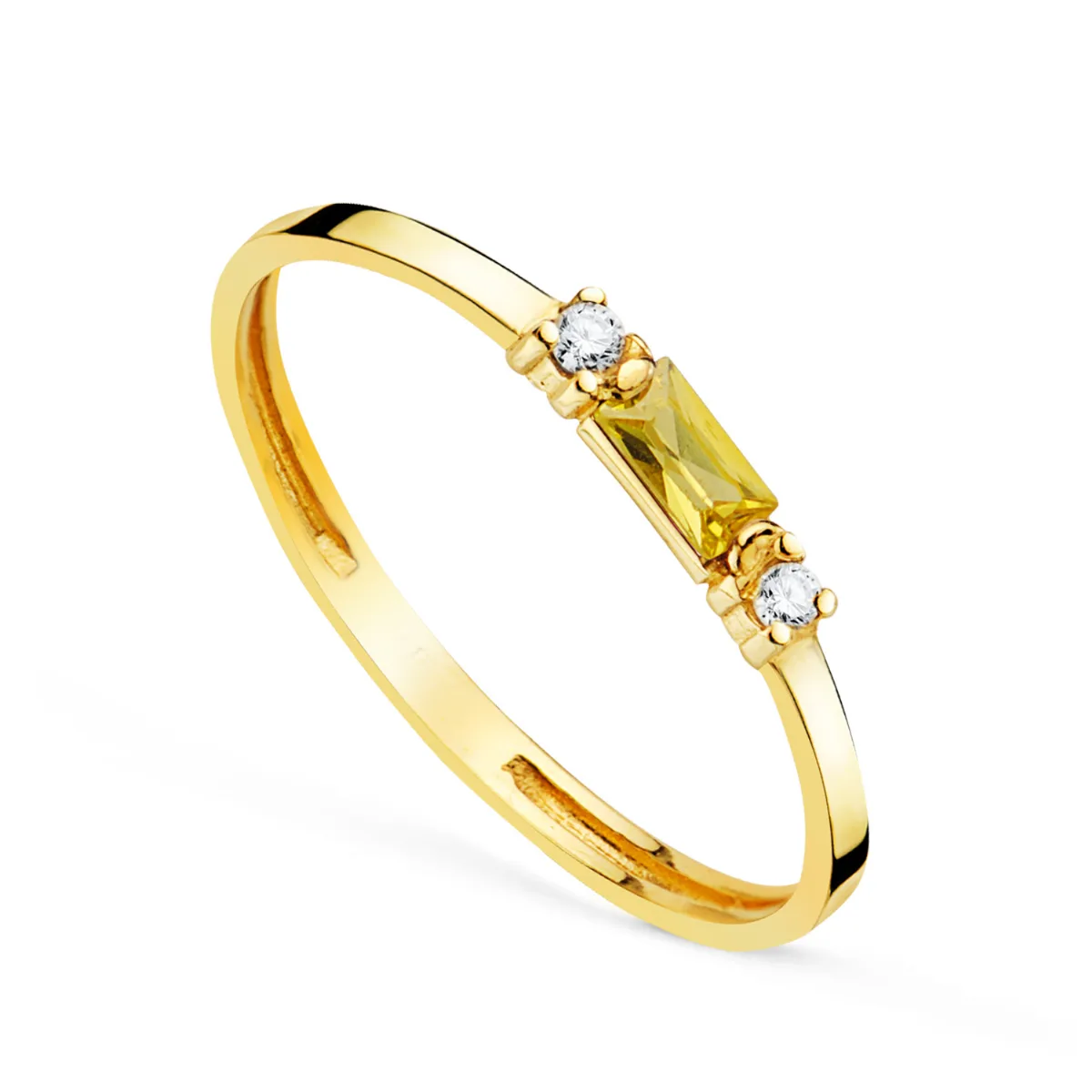 18K SORTIJA ORO AMARILLO CITRINO NATURAL 4X2 MM Y CIRCONITAS. ANCHO: 2MM