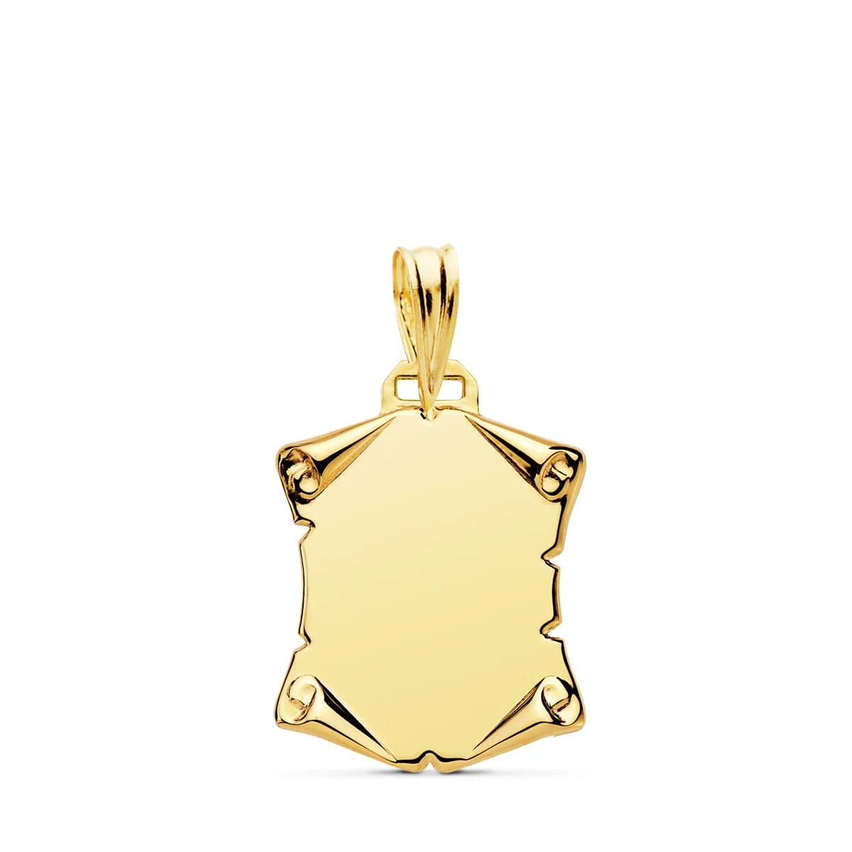 18K PLACA CHAPA COLGANTE PERGAMINO ORO AMARILLO LISO 18X14 MM