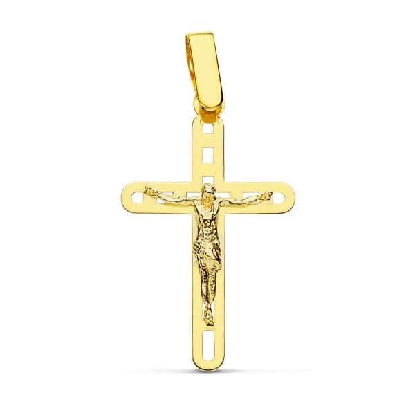 18K CRUZ ORO AMARILLO CON CRISTO CALADA 26X16 MM