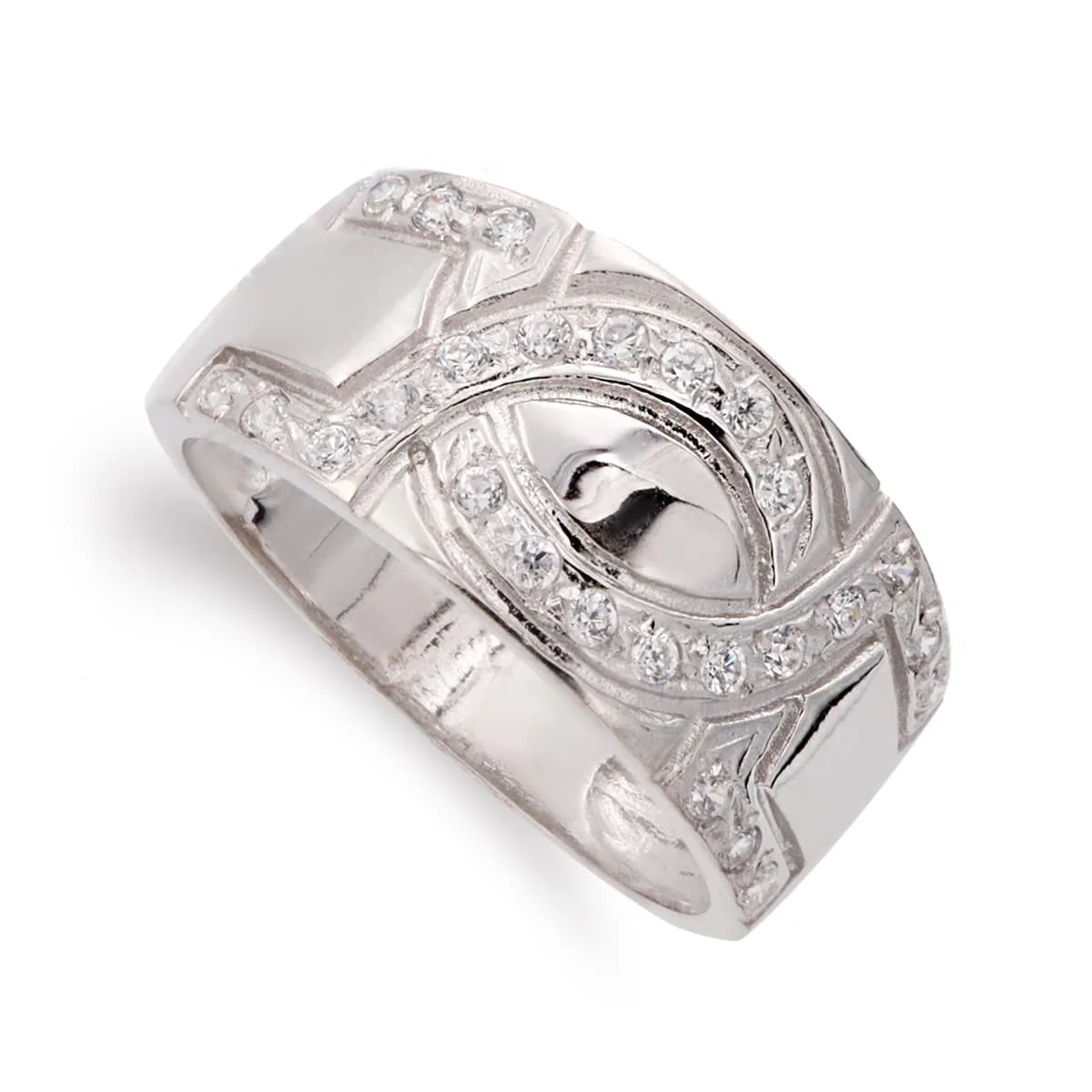 18K SORTIJA ORO BLANCO ANCHA CON CIRCONITAS. ANCHO: 10 MM