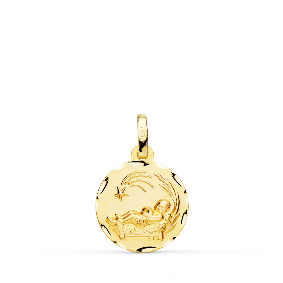 18K MEDALLA ORO AMARILLO NIÑO DEL PESEBRE TALLADA 14 MM