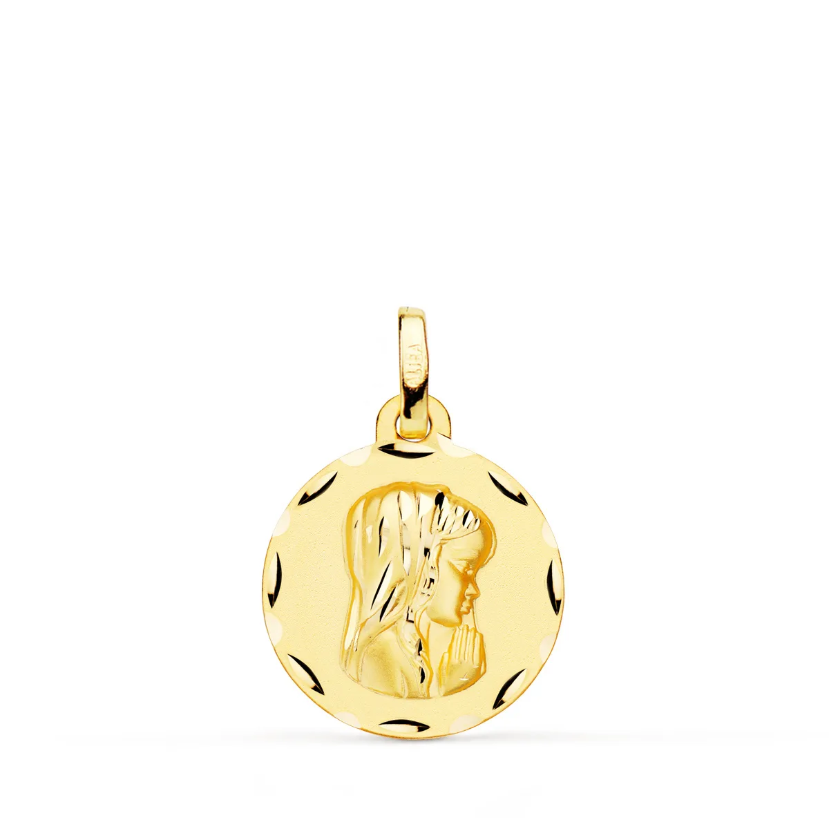 18K MEDALLA ORO AMARILLO VIRGEN NIÑA MATIZADA TALLADA 16 MM