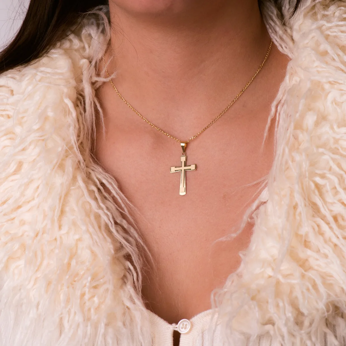 18K CRUZ ORO AMARILLO BRILLO Y MATE SIN CRISTO 33X20 MM — vista 2