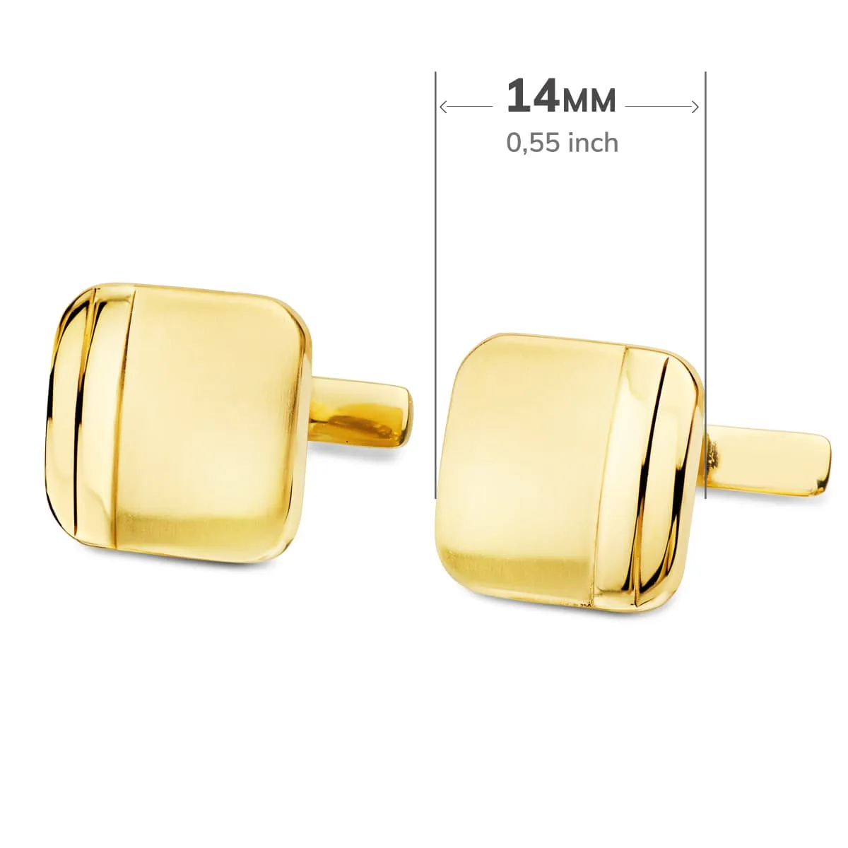 18K GEMELOS ORO AMARILLO CUADRADOS MATE Y BRILLO 14X14 MM CIERRE RIGIDO OSCILANTE — vista 3
