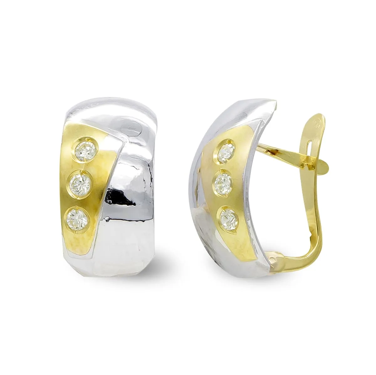 18K PENDIENTES ORO BICOLOR MATE Y BRILLO CIERRE CATALAN