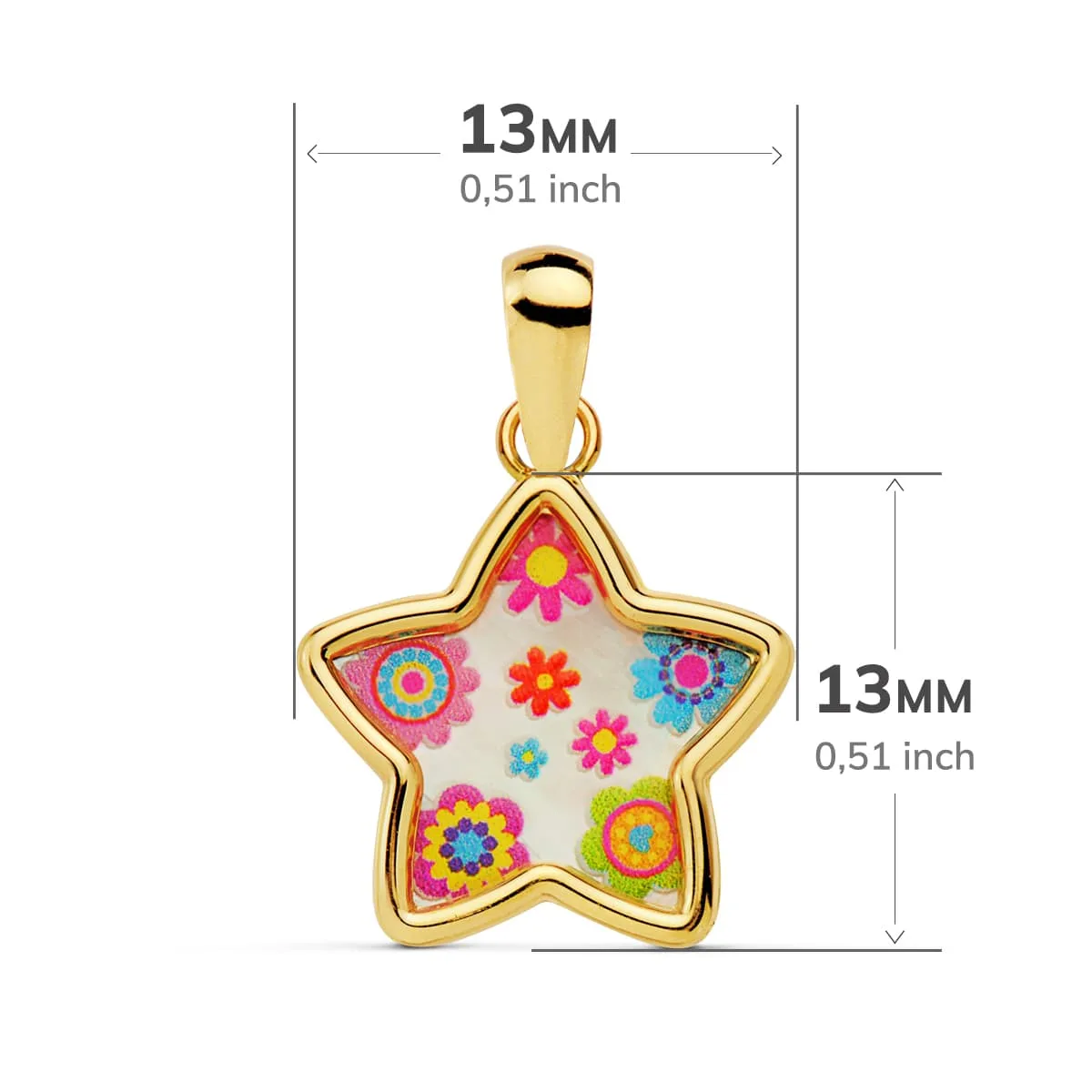 18K COLGANTE ORO AMARILLO AMULETO ESTRELLA NACAR COLORES. 13X13 MM — vista 2