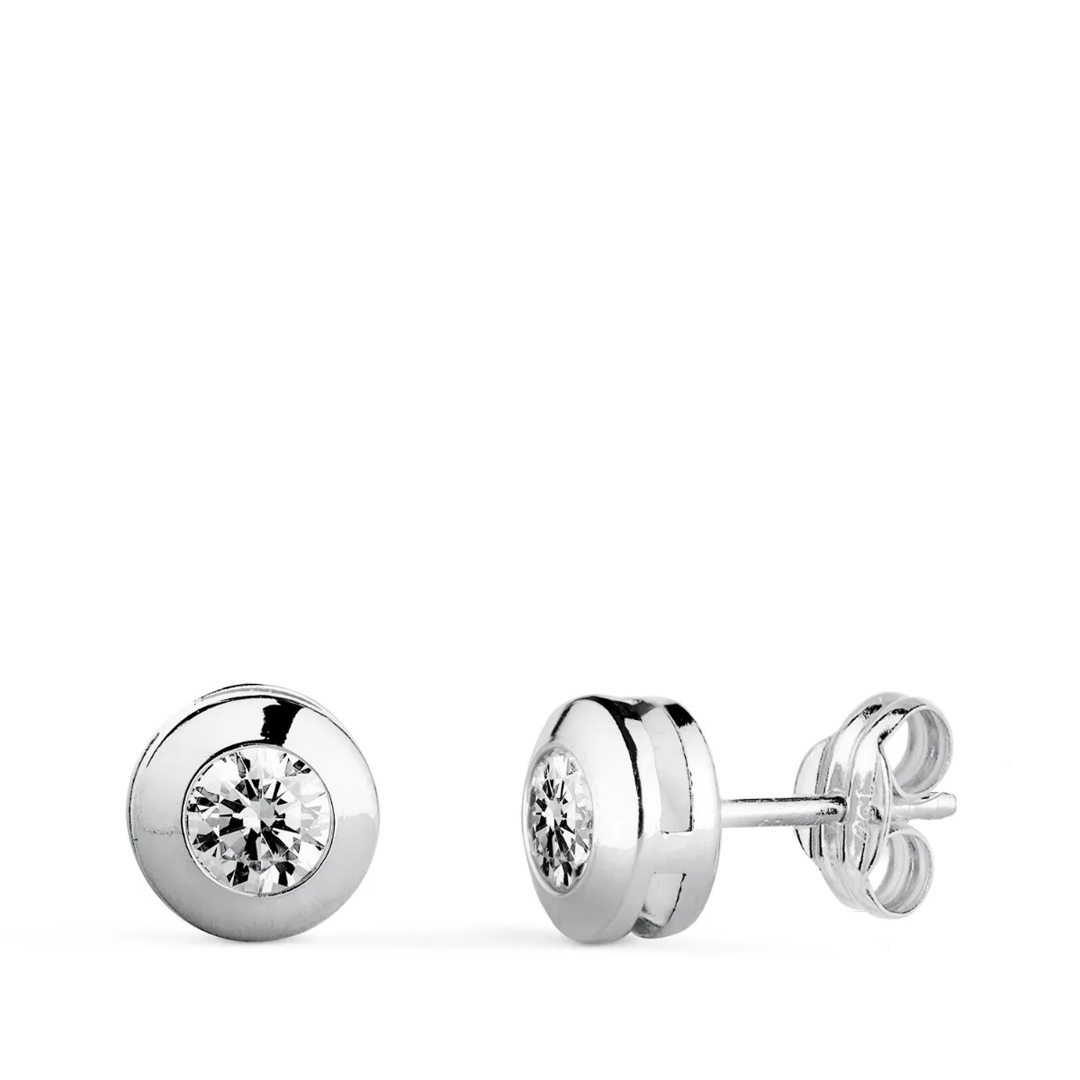 18K PENDIENTES ORO BLANCO CHATON GALERIA CON CIRCONITA. MEDIDA: 6,5 MM. CIERRE PRESION