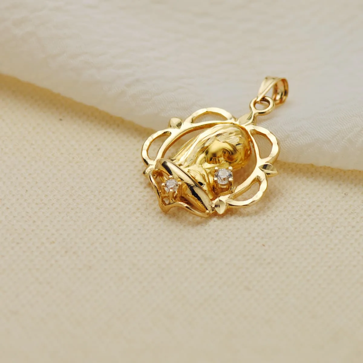 9K MEDALLA ORO AMARILLO VIRGEN NIÑA CERCO CON CIRCONITA 21X19 MM — vista 2