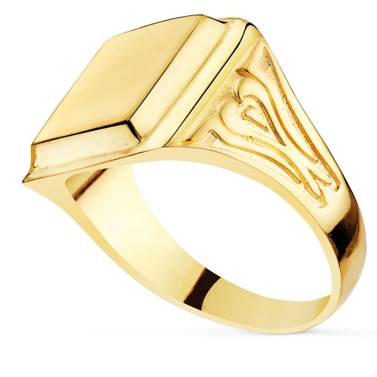 18K SELLO ORO AMARILLO CON TALLADOS LATERALES CABEZA RECTANGULAR 11X10 MM — vista 2