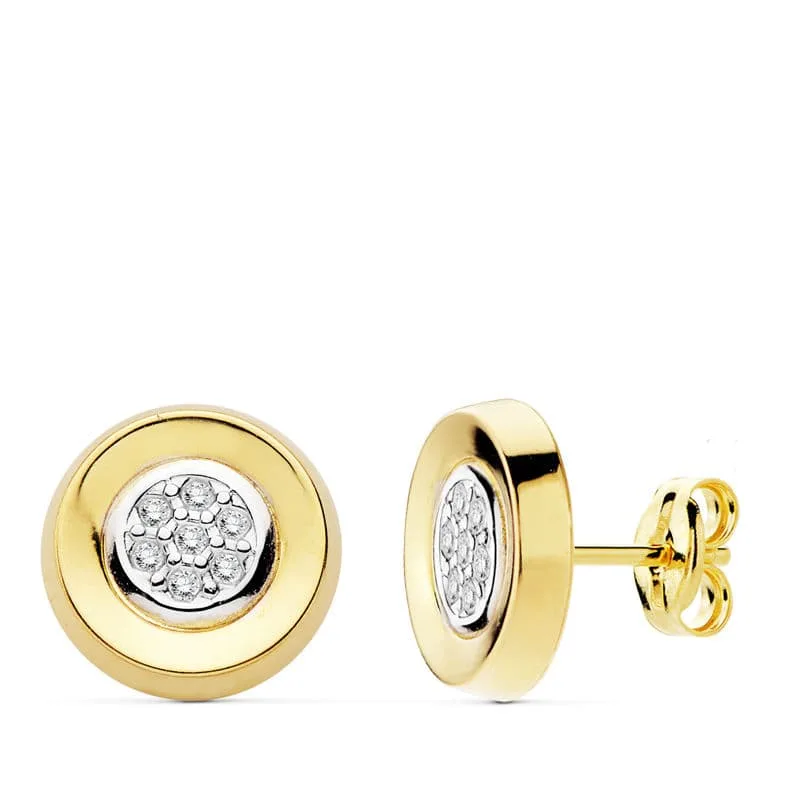 18K PENDIENTES CIRCONITA REDONDOS ORO AMARILLO 10 MM CIERRE PRESION