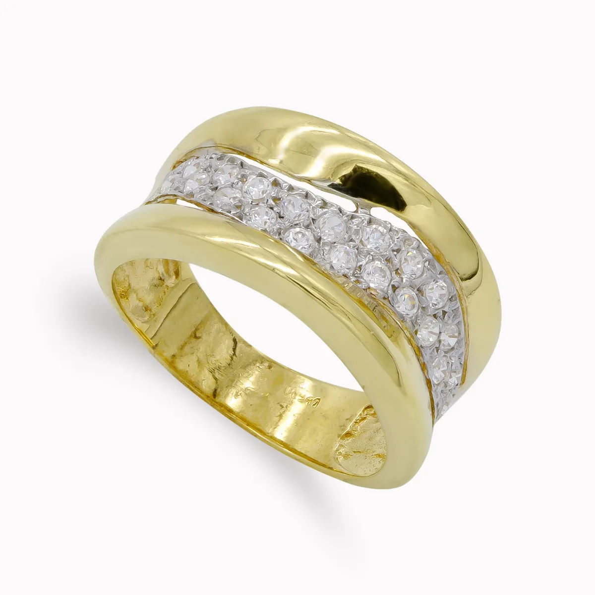 18K SORTIJA ORO BICOLOR BANDA CON CIRCONITA Y BANDAS. ANCHO: 10,5 MM