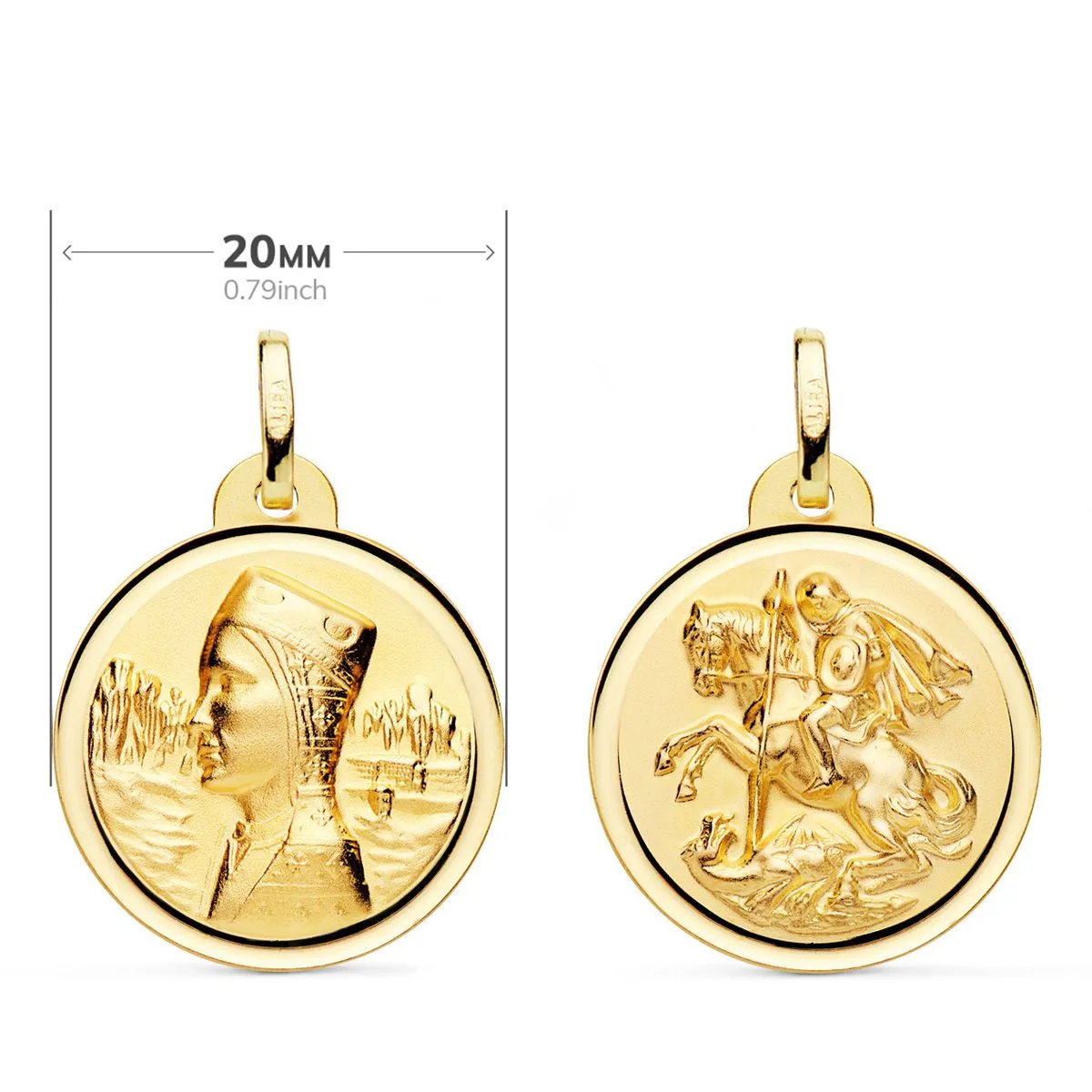 18K ESCAPULARIO ORO AMARILLO VIRGEN MONTSERRAT Y SAN JORGE 20 MM — vista 2