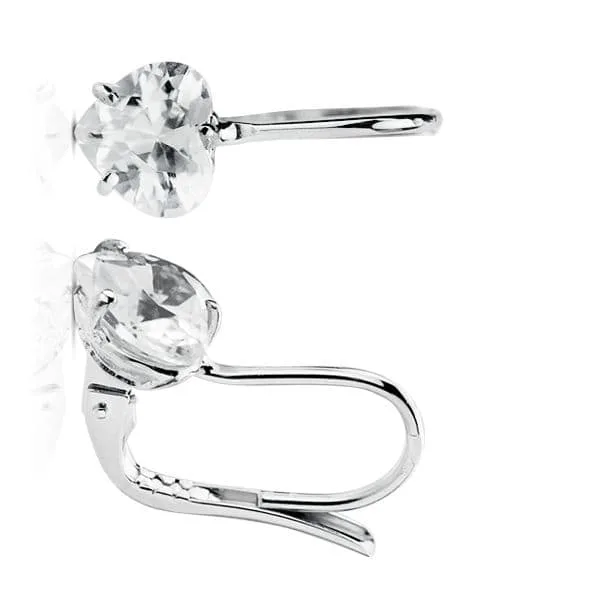18K PENDIENTES ORO BLANCO PIEDRA CORAZON 7X7 MM CIERRE GANCHO
