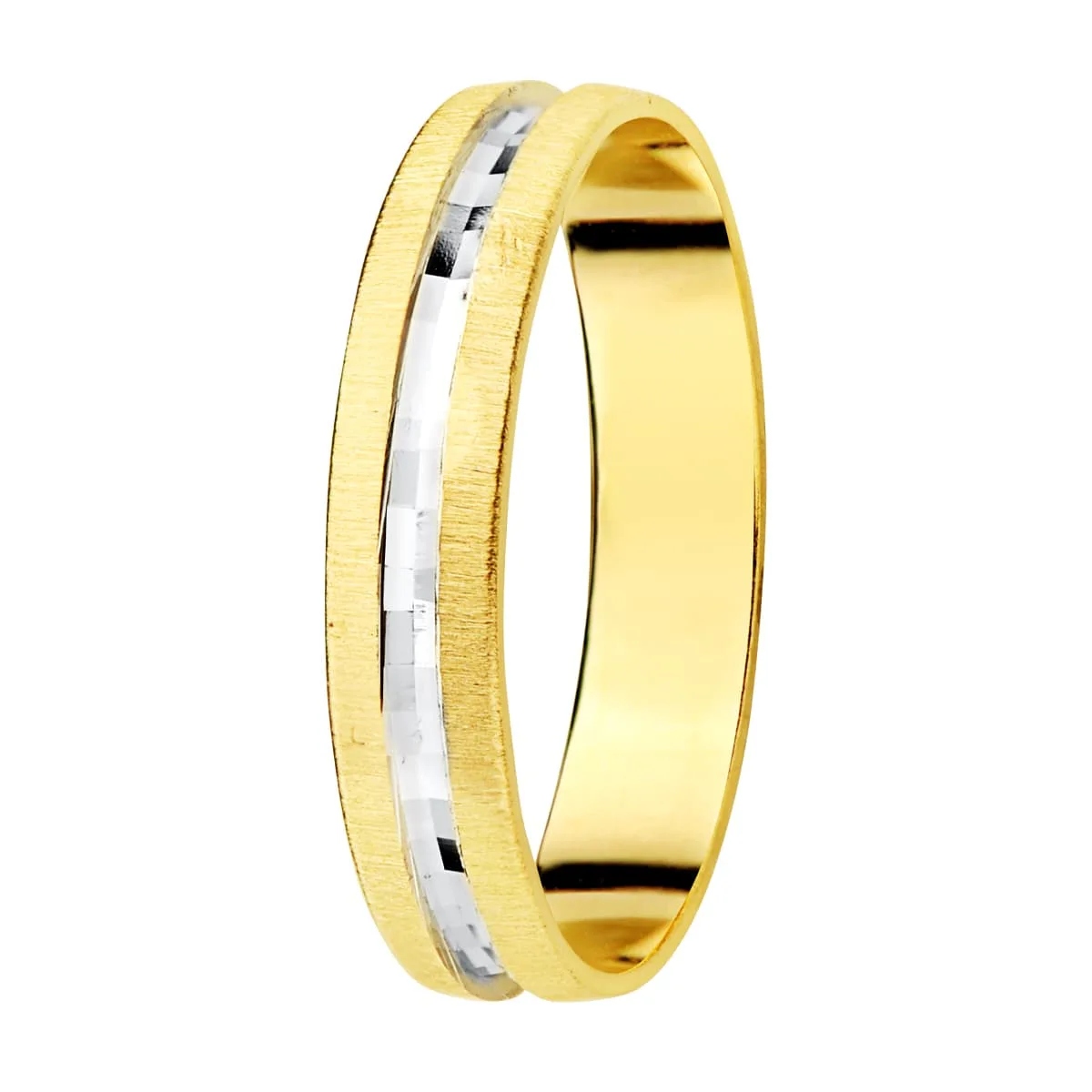 18K ALIANZA ORO BICOLOR TALLADA Y BORDES MATIZADOS ANCHO 3,5 MM  GROSOR 0.8 MM