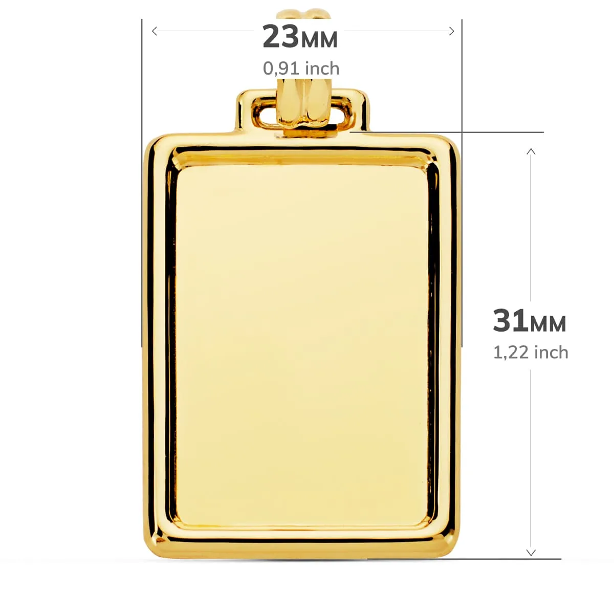18K PLACA CHAPA LISA BRILLO BORDE ORO AMARILLO 31X23 MM — vista 2