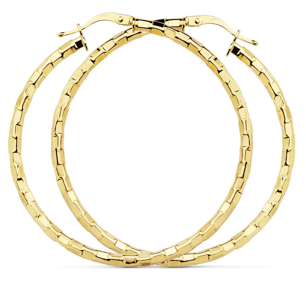 18K PENDIENTES AROS HUECOS CUADRADOS ORO AMARILLO 44 MM