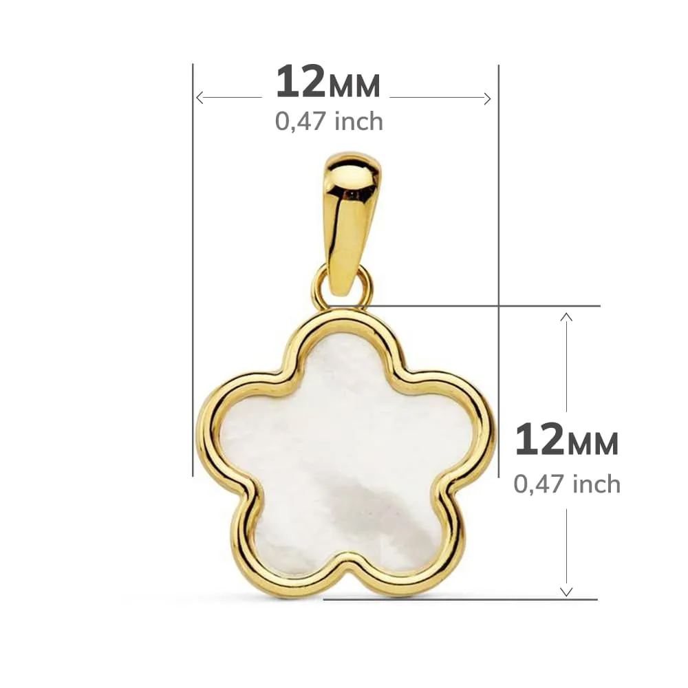 18K COLGANTE AMULETO ORO AMARILLO FLOR NACAR 12X12 MM — vista 2
