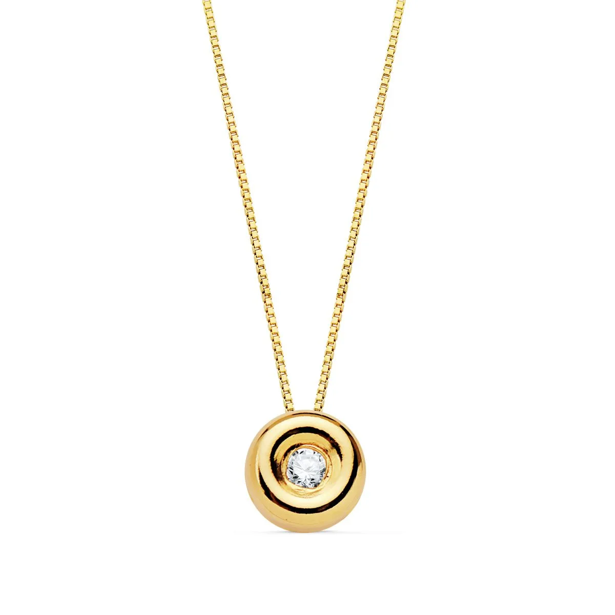 18K GARGANTILLA ORO AMARILLO CHATON 5,5 MM DIAMANTE LABORATORIO 1,70MM 0,020 QTS. G-VS2. CADENA 42CM