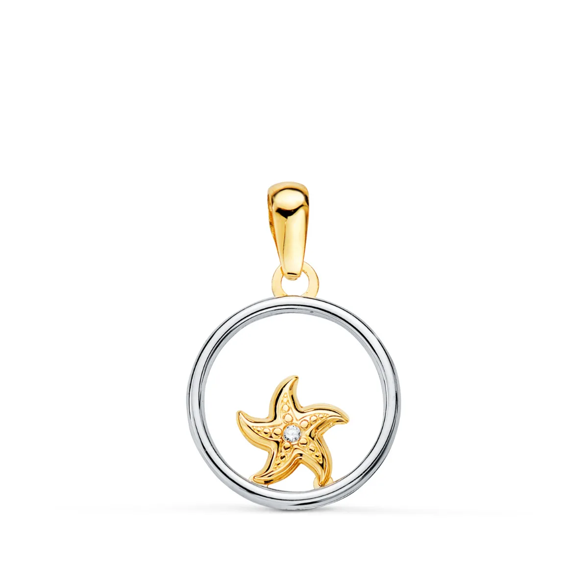 18K COLGANTE ORO BICOLOR REDONDO CON ESTRELLA DE MAR. 13MM