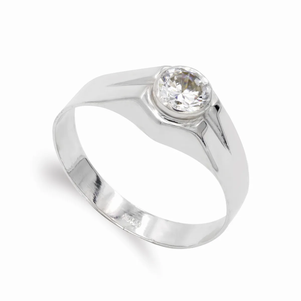 9K SOLITARIO ORO BLANCO HUECO CON CIRCONITA DE 5MM. ANCHO: 8,5 MM