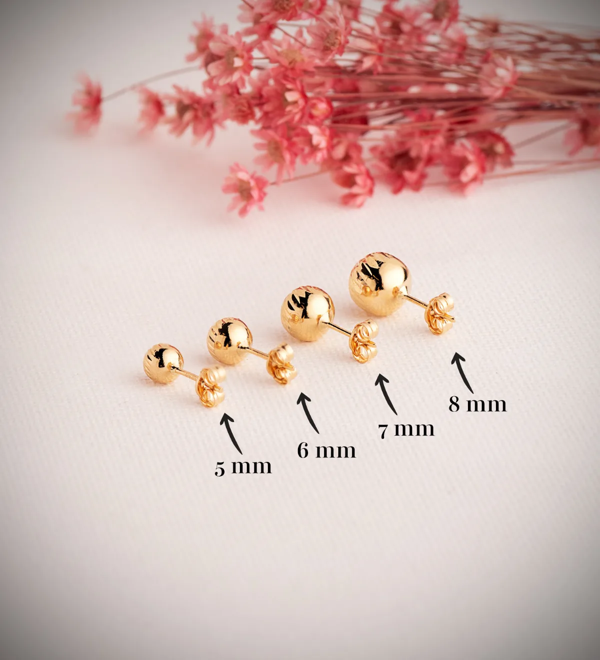 18K PENDIENTES ORO AMARILLO BOLA TALLADA HUECA. ANCHO: 5 MM. CIERRE PRESION — vista 2